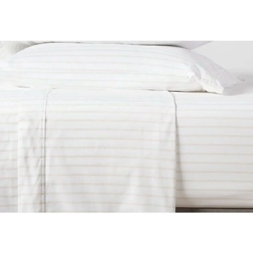 Threshold Full Kaki Striped Bed Flat Top Sheet